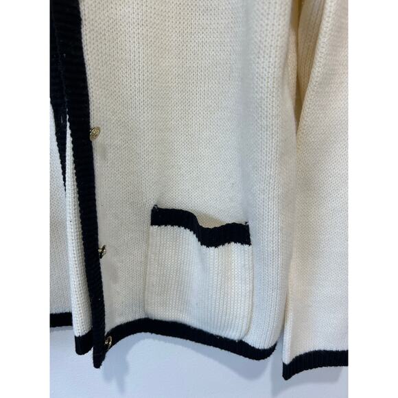 Classic Elements vintage cardigan size S white black trim gold buttons capsule - Picture 4 of 8